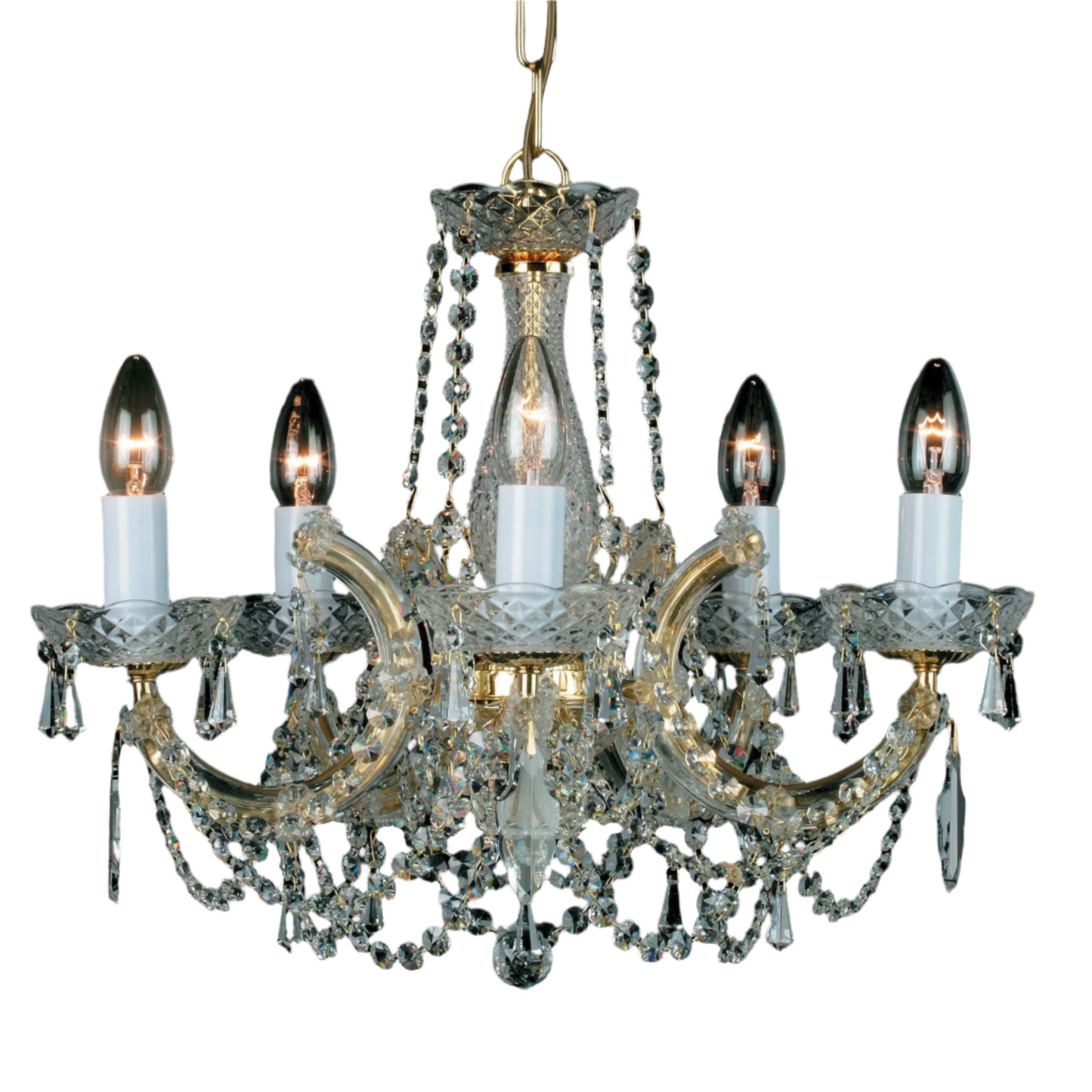 Impex Marie Therese 5 Light Gold Crystal Chandelier