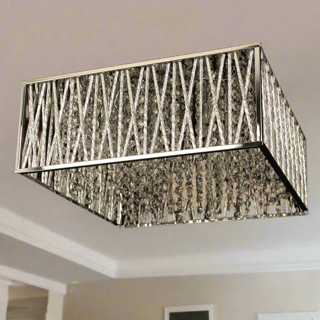 Impex Melenki 4 Light Chrome Crystal Flush Chandelier