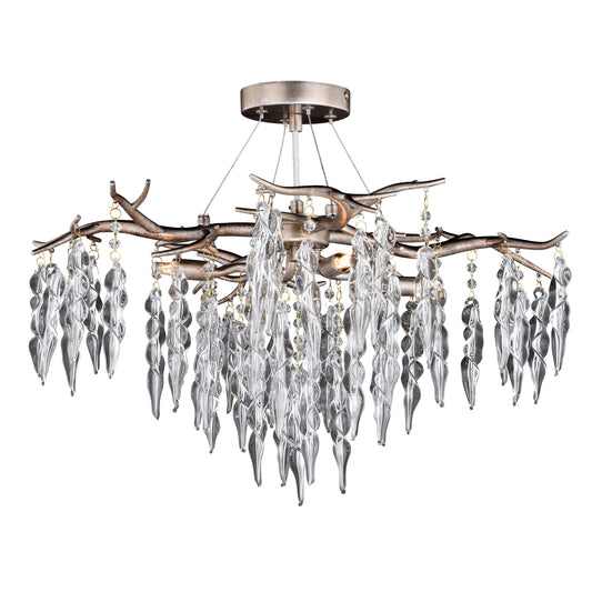 Vaxcel Rainier Crystal Silver Waterfall Semi Flush Mount Ceiling Light