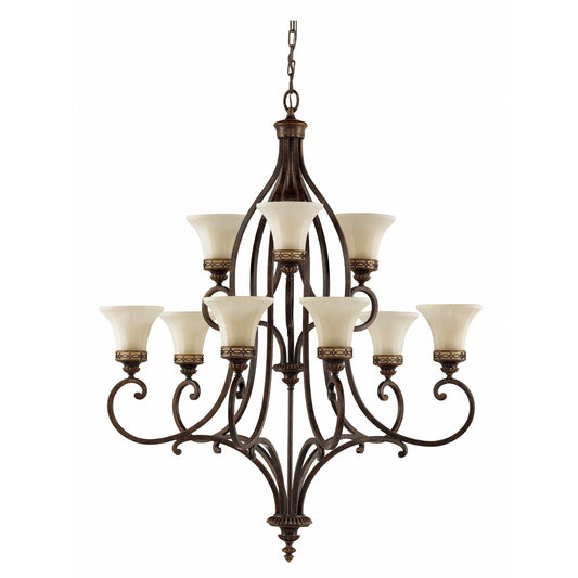 Feiss Drawing Room 9 Light Walnut Amber Snow Chandelier FE/DRAWING RM9