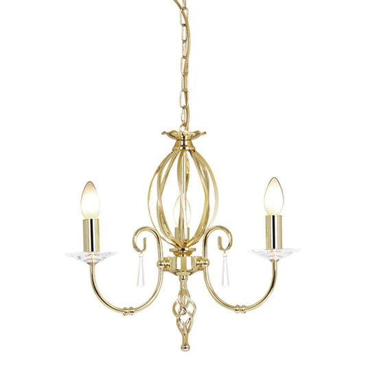 Elstead Aegean 3 Light Gold Brass Candle Chandelier AG3 POL BRASS