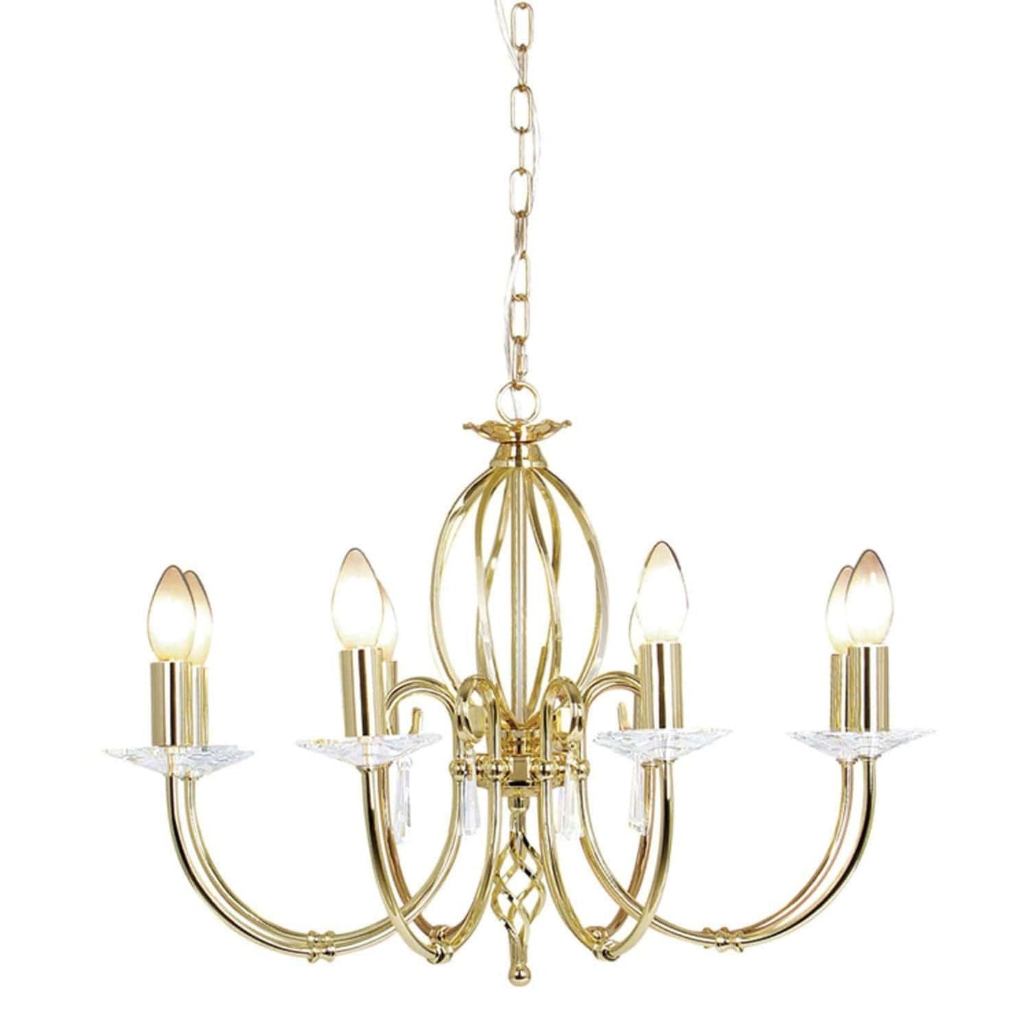 Elstead Aegean 8 Light Gold Brass Candle Chandelier AG8 POL BRASS