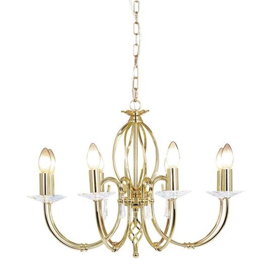 Elstead Aegean 8 Light Gold Brass Candle Chandelier AG8 POL BRASS