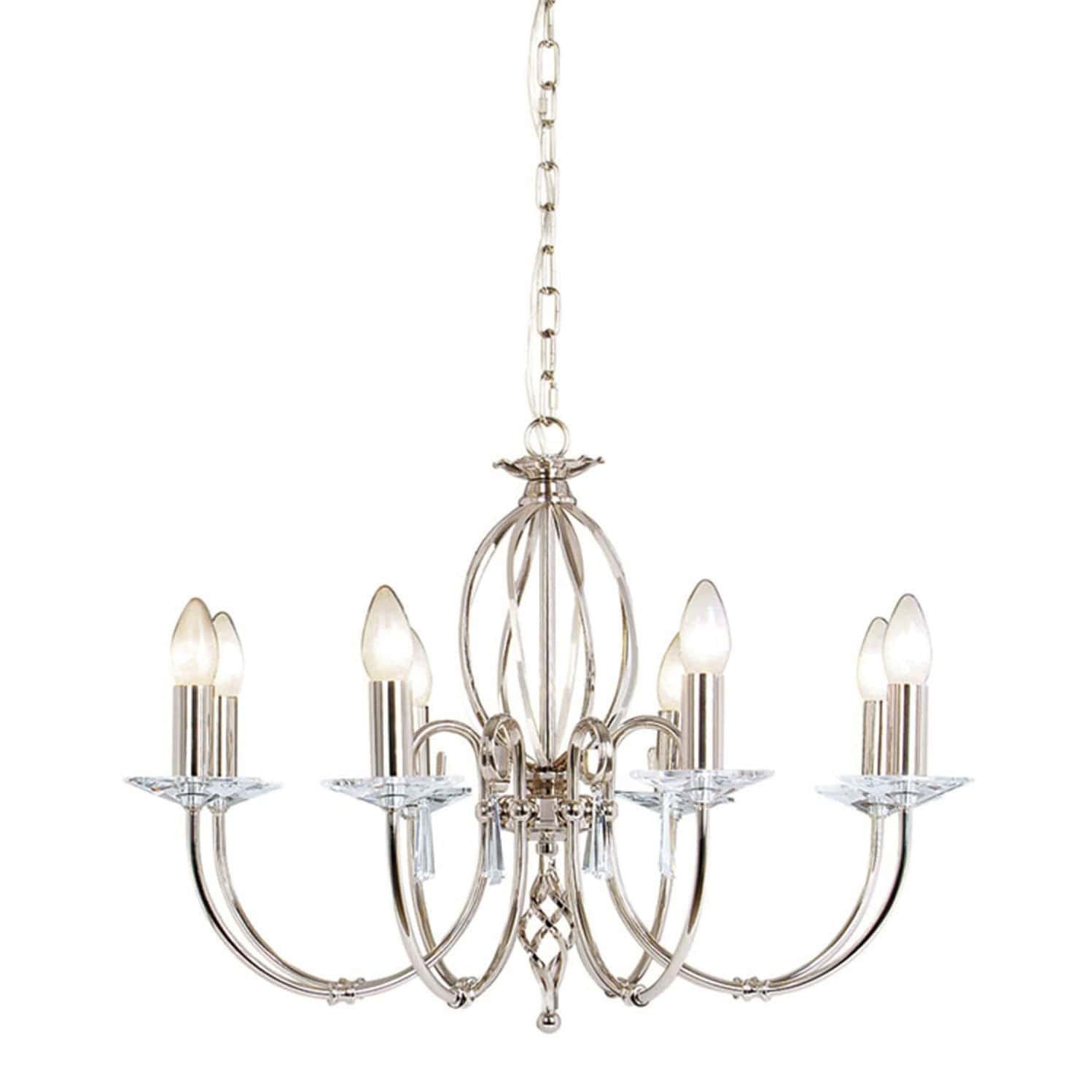 Elstead Aegean 8 Light Silver Nickel Candle Chandelier AG8 POL NICKEL