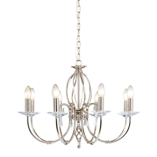 Elstead Aegean 8 Light Silver Nickel Candle Chandelier AG8 POL NICKEL