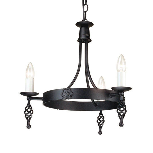 Elstead Belfry 3 Light Black Metal Candle Chandelier BY3 BLACK