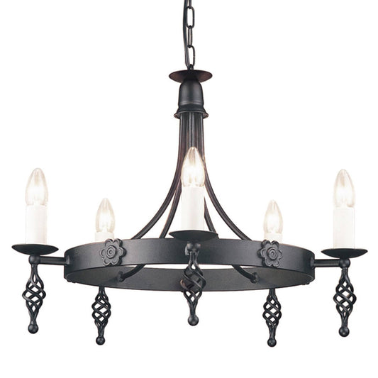 Elstead Belfry 5 Light Black Metal Candle Chandelier BY5 BLACK