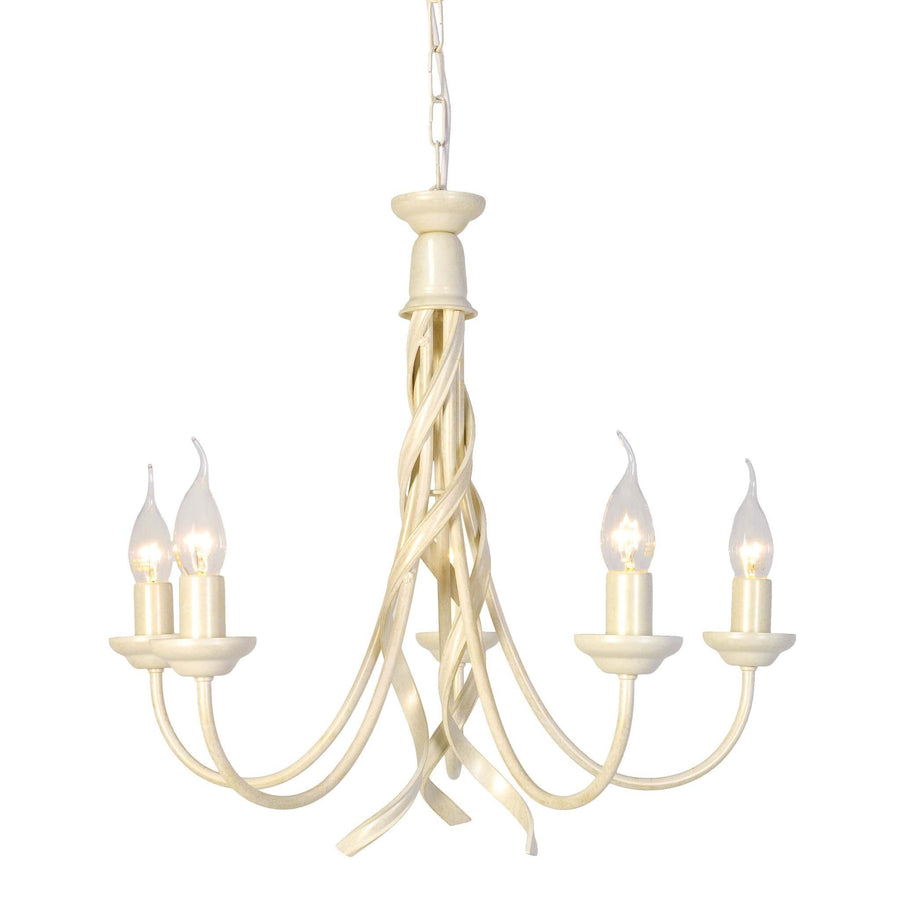 Elstead Ribbon 5 Light Ivory Gold Candle Chandelier
