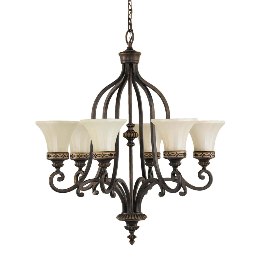 Feiss Drawing Room 6 Light Walnut Amber Snow Chandelier FE/DRAWING RM6