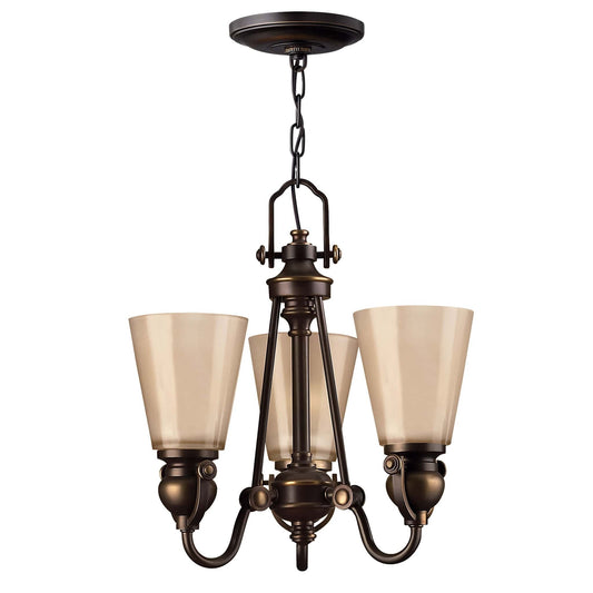 Hinkley Mayflower 3 Light Bronze Amber Glass Chandelier HK/MAYFLOWER3