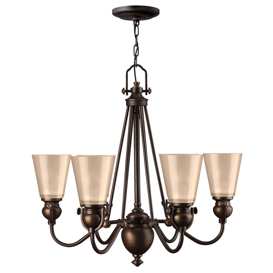 Hinkley Mayflower 6 Light Bronze Amber Glass Chandelier HK/MAYFLOWER3