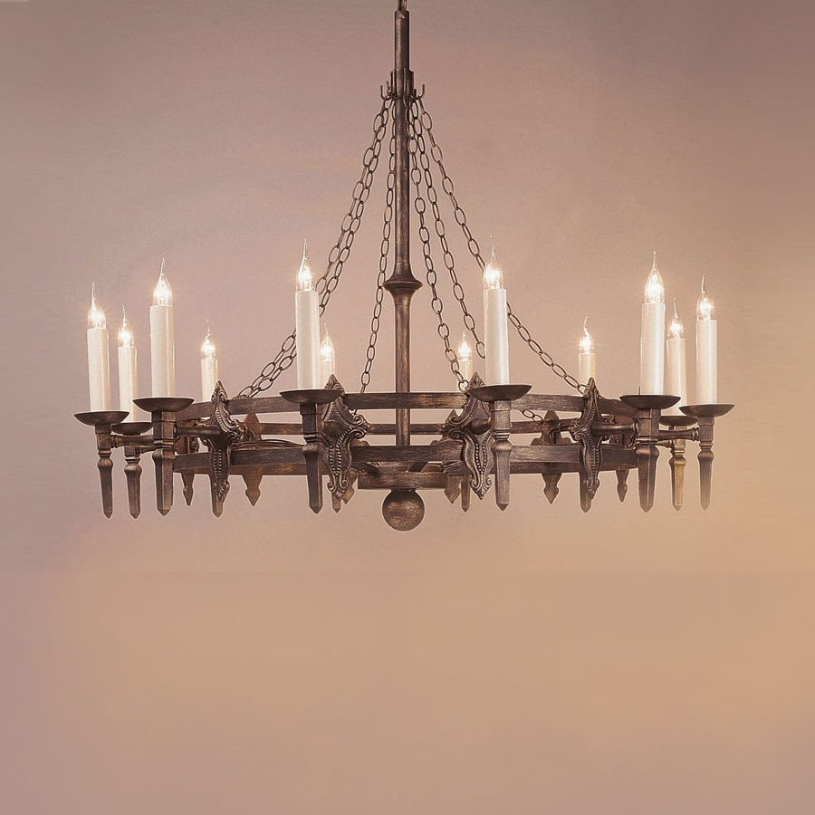 Impex Baronial 12 Light Iron Chandelier in Aged Metal SMRR01312/A