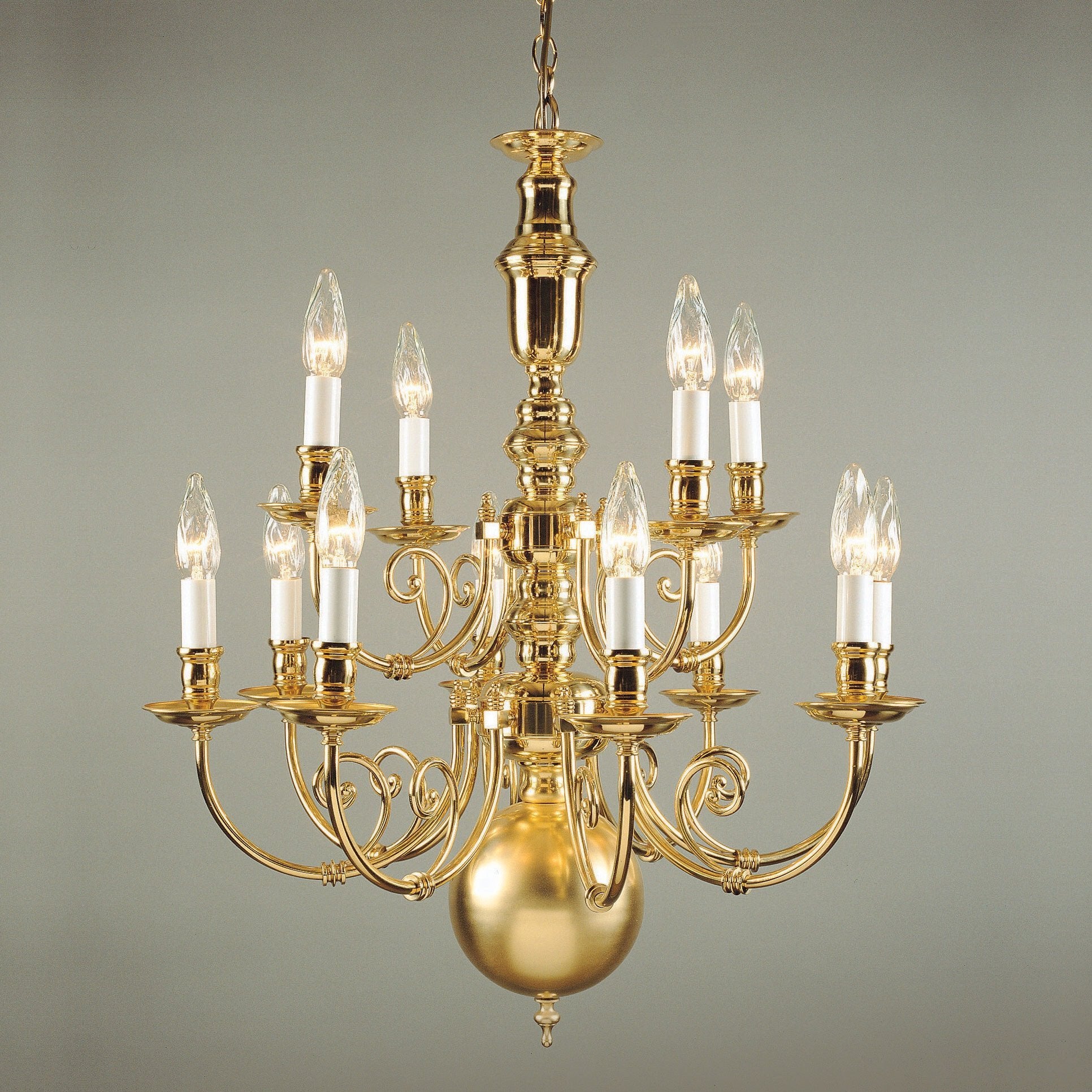 Traditional Vintage Georgian Brass Chandelier, Wax Candles