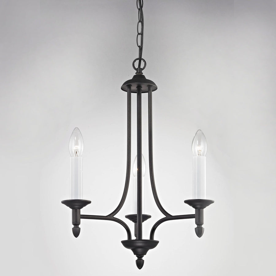 Impex Canterbury 3 Light Black Metal Candle Chandelier