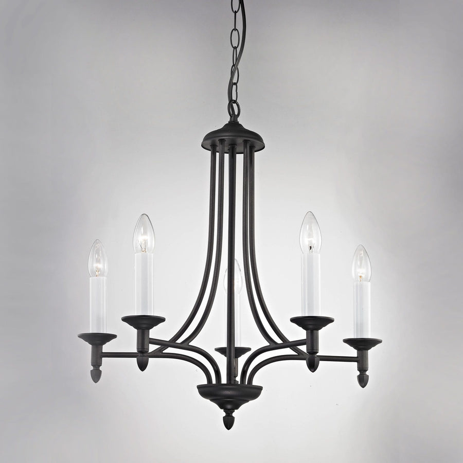 Impex Canterbury 5 Light Black Metal Candle Chandelier