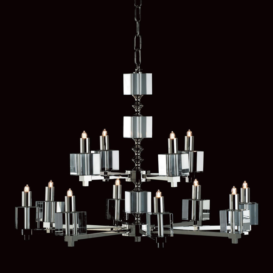 Impex Cube 12 Light Nickel Optical Glass Chandelier STH06000/8+4/N