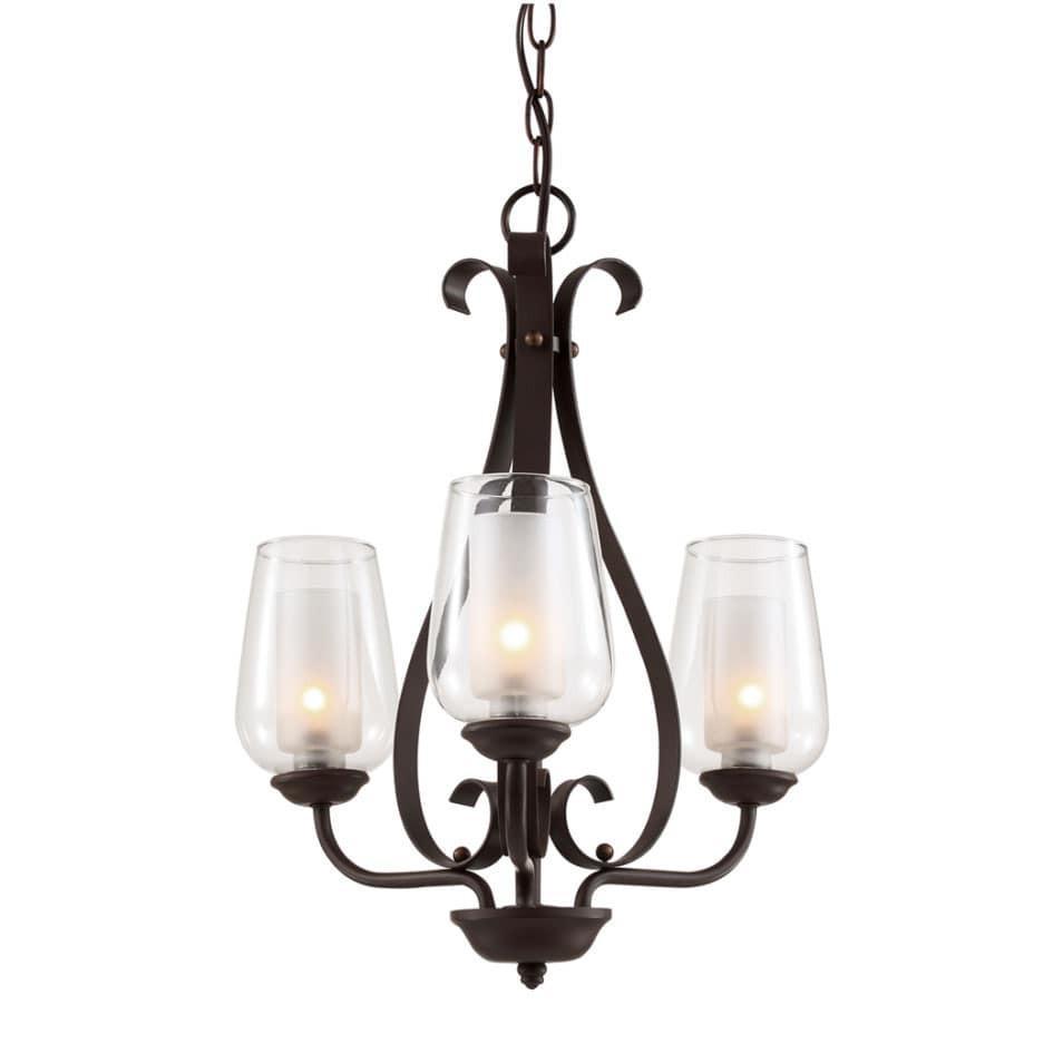 Impex Devan 3 Light Dark Bronze Glass Shade Chandelier PG412172/03/DBRZ