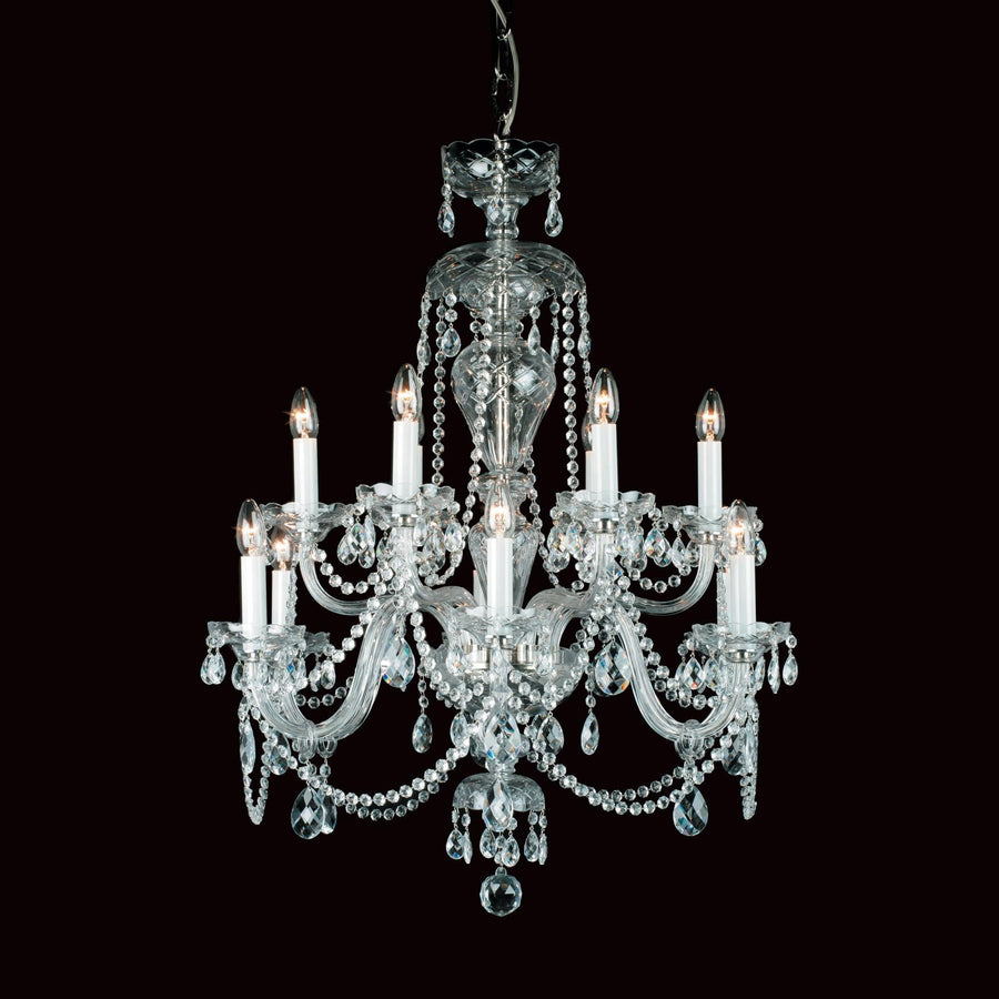 Impex Dolni 12 Light Crystal Nickel Candle Chandelier