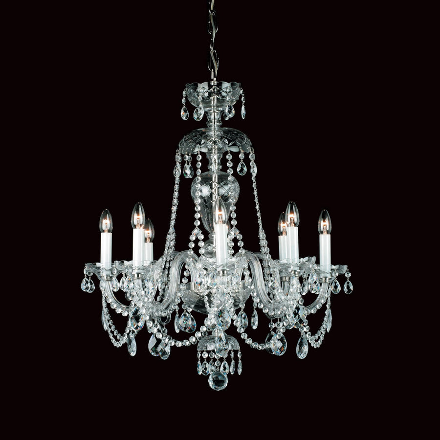 Impex Dolni 8 Light Crystal Nickel Candle Chandelier