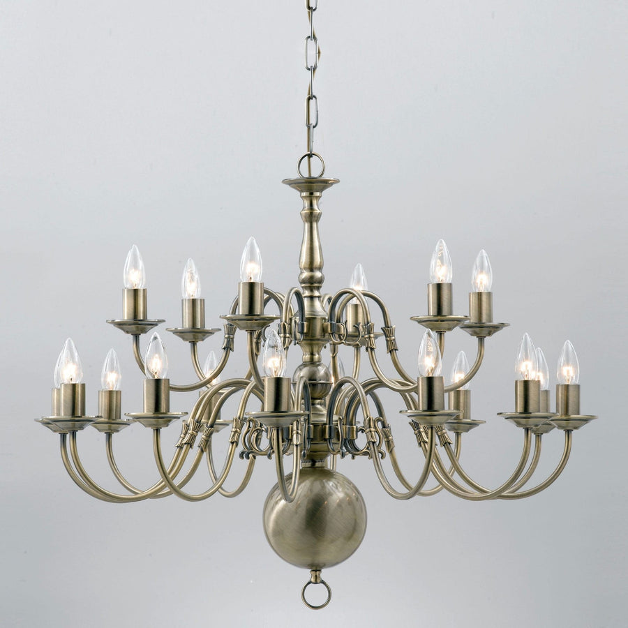 Impex Flemish 21 Light Antique Brass Candle Chandelier BF00350/12+6+3/AB