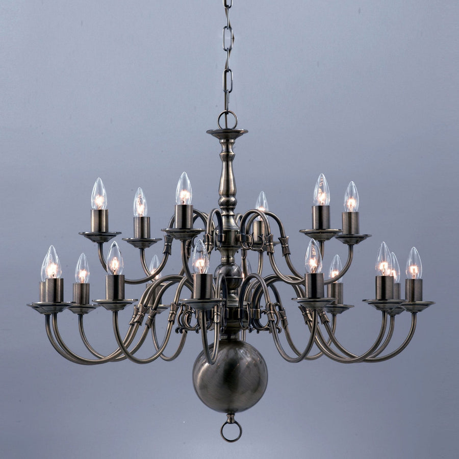 Impex Flemish 21 Light Metal Pewter Candle Chandelier BF00350/12+6+3/PW