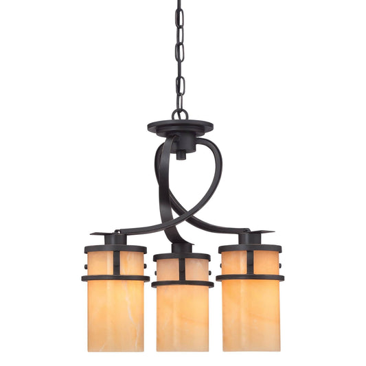 Quoizel Kyle 3 Light Bronze Onyx Glass Shade Chandelier QZ/KYLE3