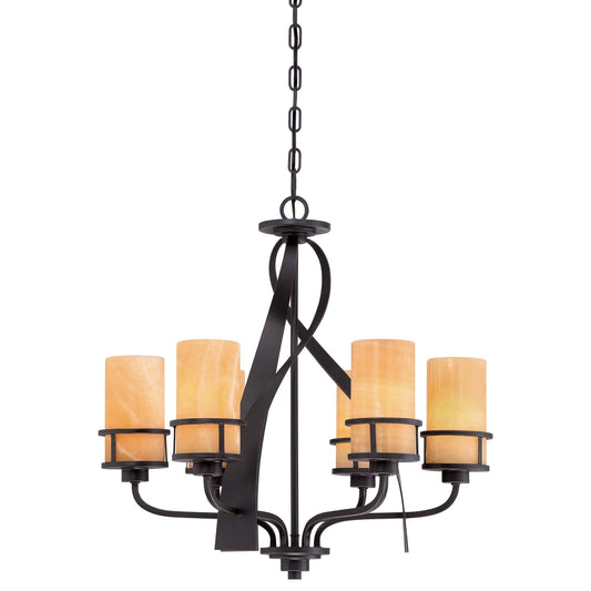 Quoizel Kyle 6 Light Bronze Onyx Glass Shade Chandelier QZ/KYLE6