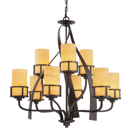 Quoizel Kyle 9 Light Bronze Onyx Glass Shade Chandelier QZ/KYLE9